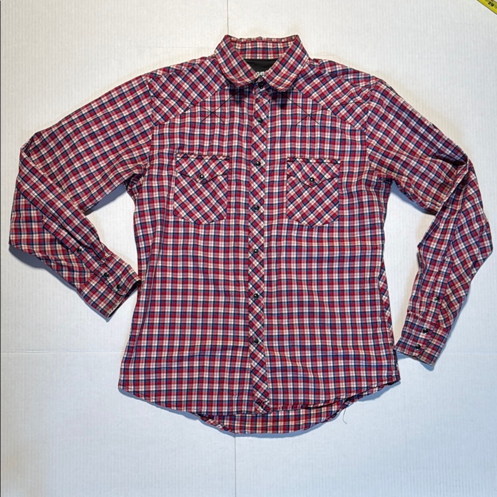 WRANGLER 20X Men's Vintage Red Plaid Western Shirt Snap Closure Patch Pockets LG